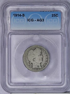 1914-S Barber Quarter 25c ICG AG3 - Picture 1 of 2