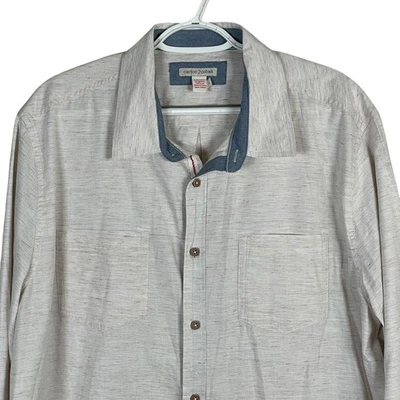 Carbon 2 Cobalt Shirt Button Up Mens L Cotton Beige Pockets Long Sleeve - Image 1 of 4