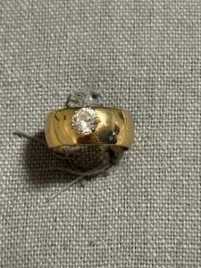 Anello cocktail vintage placcato oro 18 kt misura 4,75 pietra zirconi fascia grossa - Foto 1 di 8