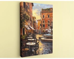 Italian Cafe Painting Handcrafted Canvas Impressionist Roman Street Art - Picture 1 of 10