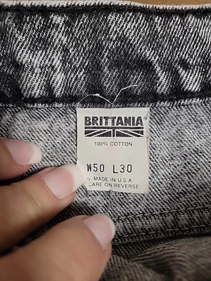 Vintage 80’s Brittania Black Gray Acid Stone Washed Denim Jeans Men’s 50X30 - Image 1 of 4