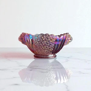 Vintage Fenton Daisy and Buttons Pink Iridescent Rainbow Large Glass Bowl - Picture 1 of 5