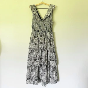 Cleobella Dress Size XL Lucy Midi Tiered Ruffled Geo Print Black Pink Sundress - Picture 1 of 12