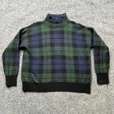Suéter Ralph Lauren Navidad Mujer XL Azul Verde Cuadros Tartán Cuello Simulado Embudo Foto 1 de 4
