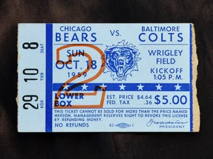Boleto usado del juego Chicago Bears 1959. Baltimore Colts Johnny Unitas 2 TD. - Imagen 1 de 3