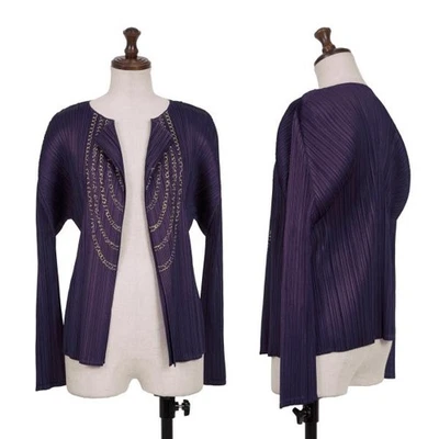 PLEATS PLEASE Gold Chain Embroidery Buttonless Cardigan Size 3(K-140206) - Image 1 of 4