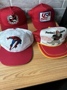Vintage 90’s SnapBack Baseball Hat Cap Lot Marvel Spiderman Sports USA Dinosaur - Picture 1 of 10