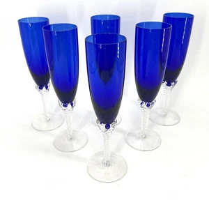 3er Set - COLONY Pirouette blau Sektgläser - Kobalt Schale gedrehte Stiele - Bild 1 von 4