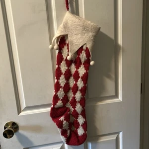 Beautiful Handmade Knitted  & Felt Top Christmas Stocking 23”  Red See Photos! - Picture 1 of 5
