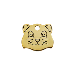 Red Dingo Brass "Cat Face" Pet Cat & Dog ID Tag- Free Engraving - Picture 1 of 2