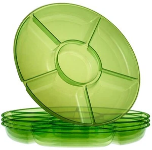 6 Sectional Round Plastic Serving Tray/Platter 4 Green - Picture 1 of 7