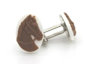 Cufflinks Cameo In Resin Horse - Picture 1 of 7