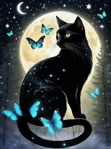 Black Cat Moon Diamond Painting Art Kits for Adults Full Drill Round Gem Art - Picture 1 of 6