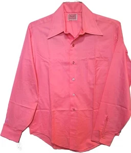 Mens Vtg 70s Long Daggar Collar Dress Disco Shirt L - Picture 1 of 4