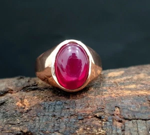 Rose Gold Ruby Ring Cabochon Deep Red Ruby Men's Ring Silver Men's Ruby Jewelry - Picture 1 of 4