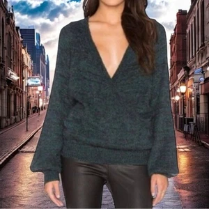 Free People Karina Sweater Crossover Knit Green Cozy Wool Blend Women's Size XS - Picture 1 of 11