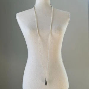 Deco Long Opera Faux White Pearl 46" Strand Necklace Marcasite Teardrop Pendant - Picture 1 of 4