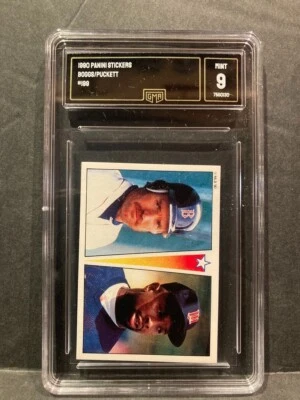 1990 Panini Mini Sticker Wade Boggs/Kirby Puckett 199 HOF Red Sox Twins GMA MINT - Image 1 of 2