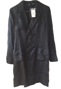 Saks 5th Ave MAG Black Linen Dress L/S Double Breasted New With Tags $320 Size 8 - Picture 1 of 10