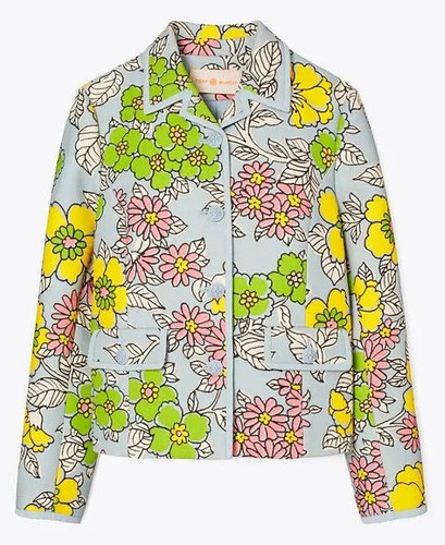 TORY BURCH GIACCA IN CREPE TWILL $598 NUOVA CARTA DA PARATI FLOREALE TWILL Blu Verde Giallo 4