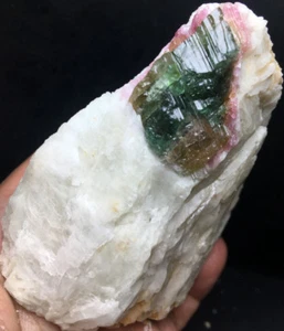 285g natürliche Wassermelonenfarbe Turmalin Kristall grober Stein Probe L665 - Bild 1 von 9