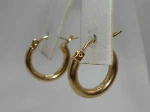 CLASSIC 14K SOLID GOLD 5/8" HOOP PIERCED EARRINGS! MINTY - Picture 1 of 6
