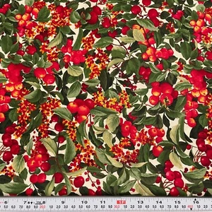 Timeless Treasures Harvest Cherries Cream Cotton Fabric Remnant 20" x 44" - Picture 1 of 2