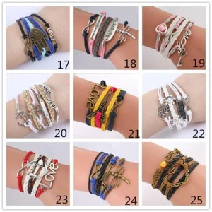 Zum Selbermachen Unendlichkeit Charm Antik Kreuz Mode Leder Armbänder Mehrlagig Herz Liebe - Bild 1 von 10