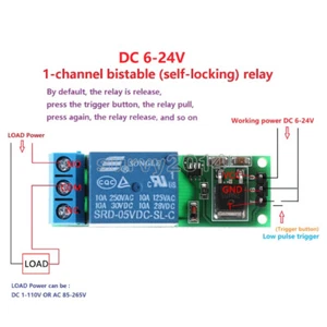 6-24V Flip-Flop Verriegelungsrelais Bistabil Selbsthemmend Low Pulse Trigger Modul - Bild 1 von 5