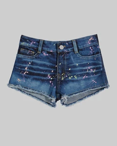 $77 Flowers By Zoe Kid's Girl Blue Paint Splatter Raw Hem Cut Off Denim Short XL - Picture 1 of 2