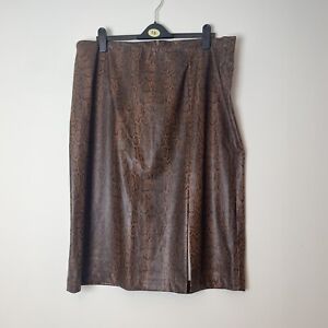 Monsoon Women’s Brown Scarlett Faux Leather Snake Skin Midi Skirt Size UK 22