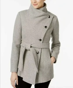 New INC International Concepts Women Textured Wrap Coat Grey Size M RRP $195 - Picture 1 of 6