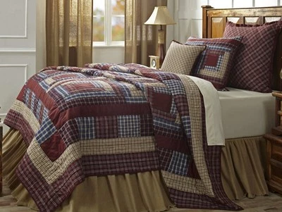 FINLEY PLAID 2pc Twin QUILT SET : VHC 100% COTTON RED BROWN COUNTRY FARMHOUSE - Image 1 of 4