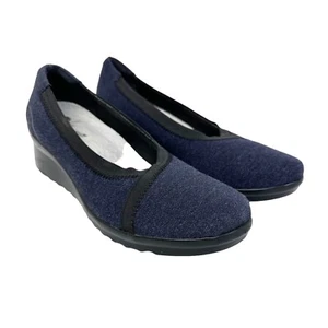 Clarks Womens Shoes 11 Blue Comfort Cloudsteppers Wedge Slip On - Picture 1 of 7