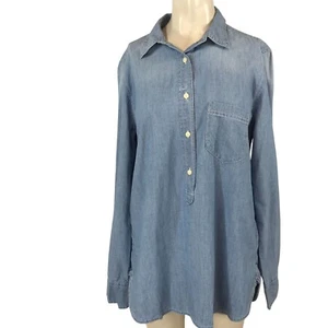 J. CREW - WOMEN'S 10 TALL - DENIM CHAMBRAY LONG SLEEVE POPOVER BLOUSE SHIRT - Picture 1 of 8