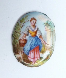 Petit médaillon en émail 19e siècle peinture miniature pour bague bijou enamel - Picture 1 of 3