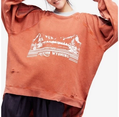 Sudadera Free People Gráfica Franela XS Jackson Wyoming Gran Tamaño Envejecida Foto 1 de 4