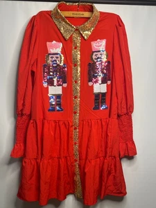 Vestido de lentejuelas cascanueces rojo estilo vintage - ribete dorado, talla L - vacaciones - Imagen 1 de 6
