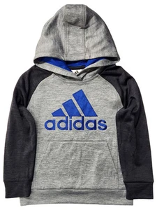 Adidas Boys Gray & Blue Adidas Hoodie Sweatshirt With Front Pocket Size 5 - Picture 1 of 2