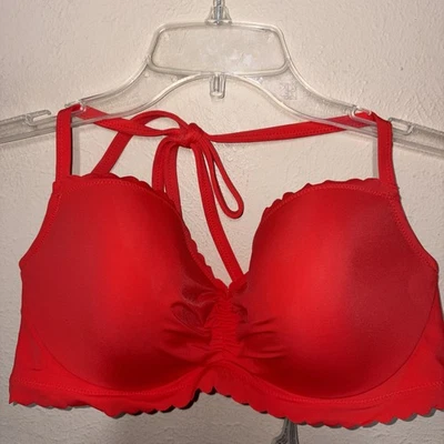 NUEVO CON ETIQUETAS VICTORIA'S SECRET 38C ROJO Corte Floral Halter CORREA BIKINI TOP Demi Ligeramente Foto 1 de 4