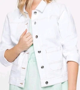 Sheego Damen Kurzjacke Jeansjacke Kragen Langarm white denim Gr. 40 NEU - Bild 1 von 4