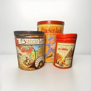 VINTAGE Tin Metal Canisters Cracker Jack, Lefevre, and Life savers Collectables - Picture 1 of 13