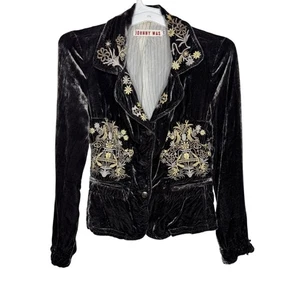 Johnny Was Blazer grau Samt bestickt Seidenmischung Damen Gr. XS (DEFEKT) - Bild 1 von 16