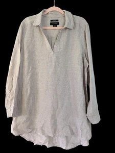 Tahari Women's 1X Beige Linen Popover Lagenlook Minimalist Coastal Tunic Top - Picture 1 of 6