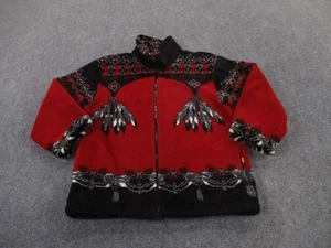 Vintage Milton Funwear Jacket Men L Red Fleece Graphic Feather Native American - Picture 1 of 10
