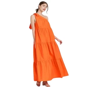 Maxi Vestido Who What Wear Un Hombro en Niveles Talla S Naranja Fiesta Informal - Imagen 1 de 9