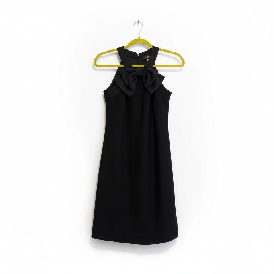 Vestido Tahari ASL Negro Halter Cuello Lazo Fiesta Cóctel Carrera Mujeres NUEVO 2 Foto 1 de 4