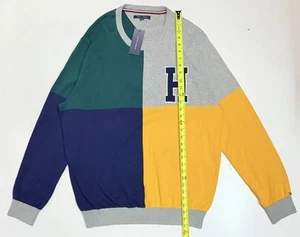 Maglione Tommy Hilfiger uomo XXL colorblock preppy logo H nuovo con etichette - Foto 1 di 8
