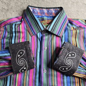 Robert Graham Shirt Mens XL Multicolor Striped Flip Cuff Long Sleeve - Picture 1 of 19