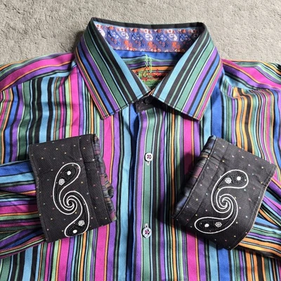 Robert Graham Shirt Mens XL Multicolor Striped Paisley Flip Cuff Long Sleeve - Image 1 of 4